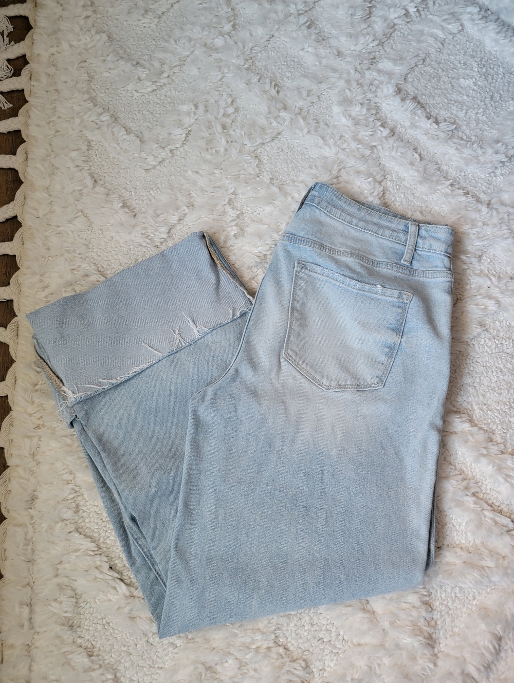 Light Blue Women's High-Rise Cropped Flare Leg Distressed Jeans